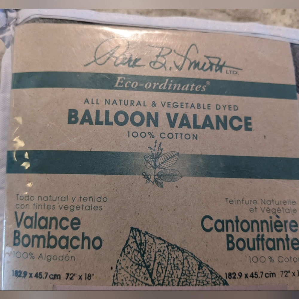 Vegan 100% Cotton Gray Balloon Valance Eco-Twill Park B Smith 72"x 18” INDIA NEW